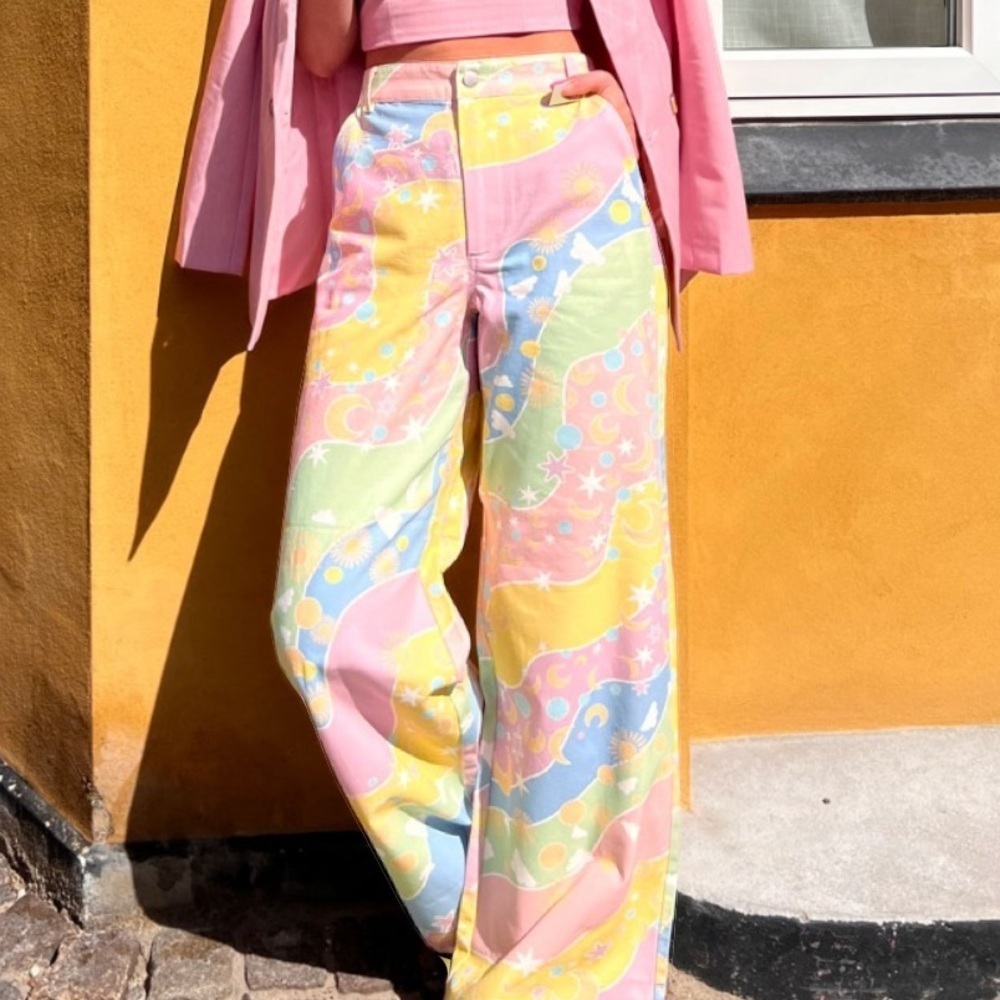 Pastel Swirl Wide Leg Pants - Pink Multi